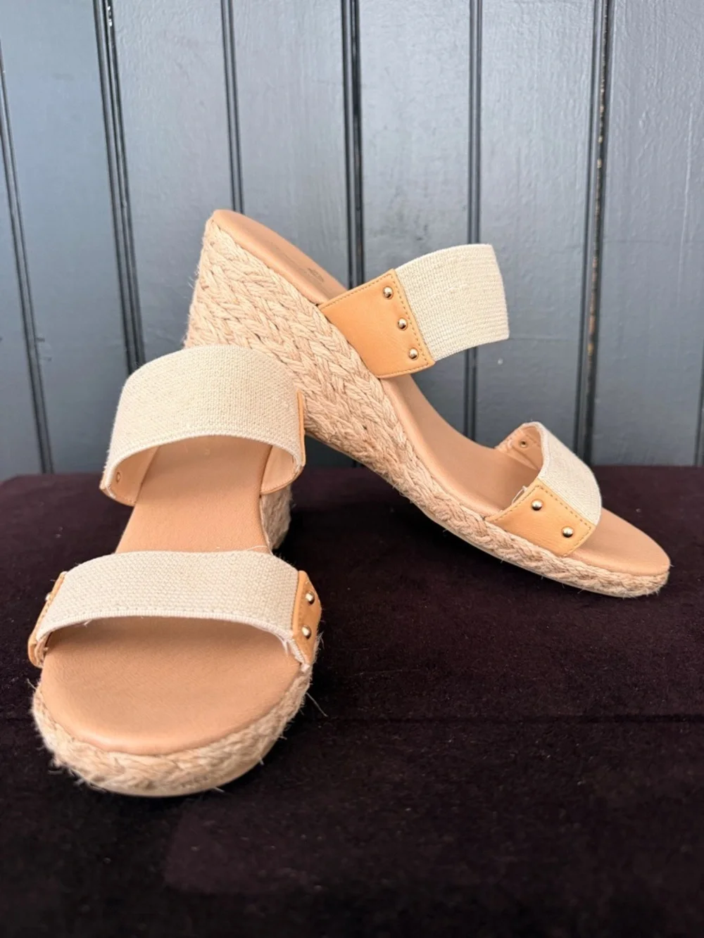 Beige Sakura Elastic Wedge Sandals